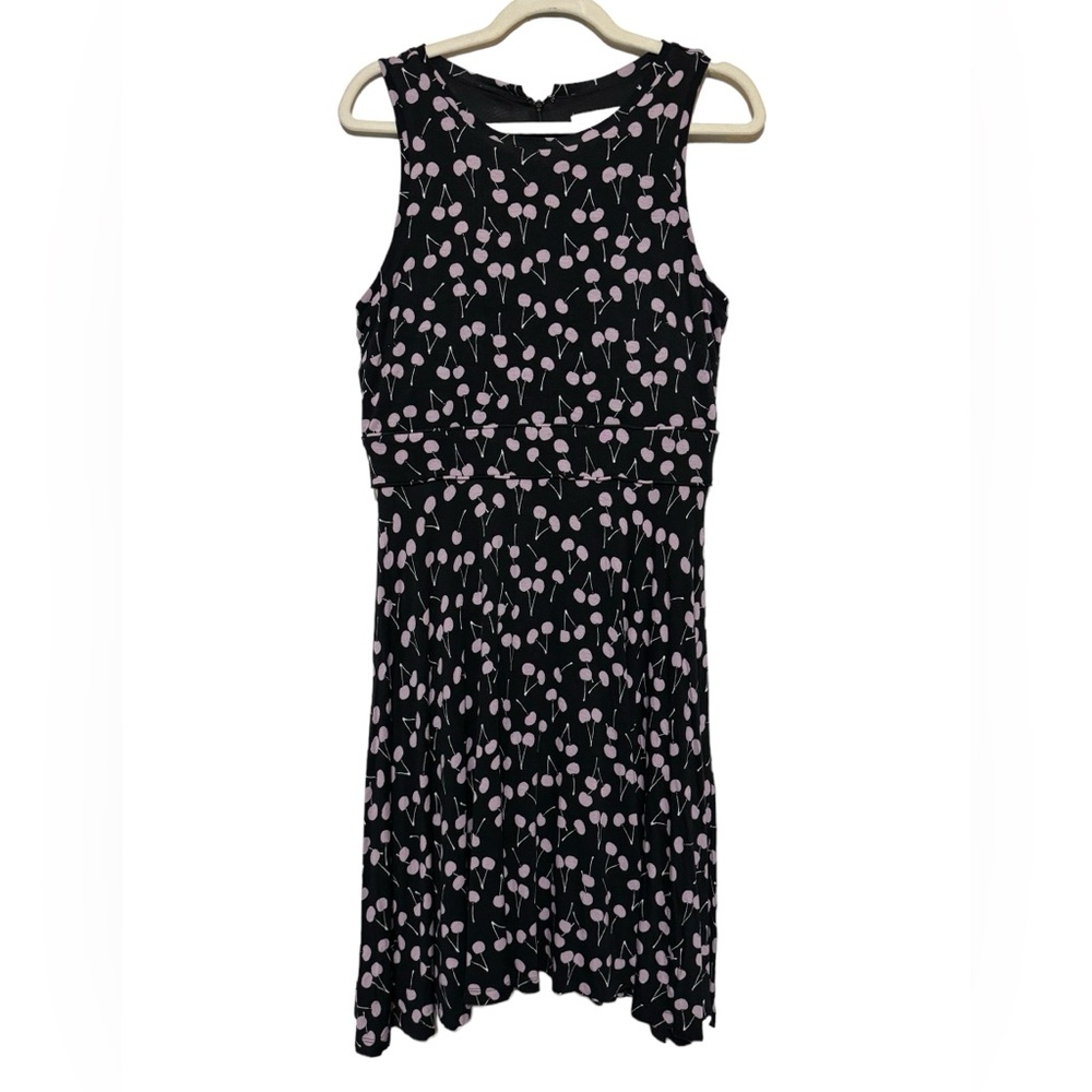 Loft Purple Cherry Print Fit Flare Jersey Knit Midi Dress Women’s Size 8